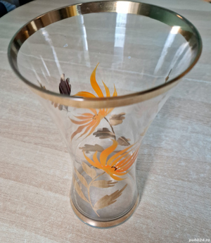 Vaza mare din sticla pictata manual si cu decoratiuni aurii - imagine 2