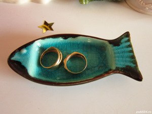 cadou rar farfurie mica pestisor turcoaz,vintage handmade Germania'80