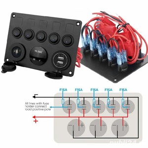 PANOU kit buton comutator 5 butoane on off AUTO voltmetru incarcator PRIZA AUTO 12V 24V - imagine 3