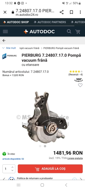 Vand pompa vacum ,golf 4 ,motor axr din anul 2003 - imagine 2