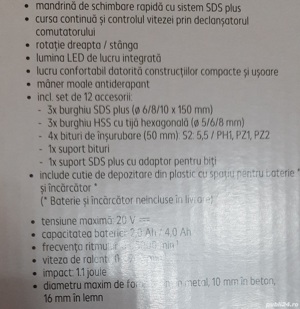 Ciocan Rotopercutor My Project 1.1Joule, Frecventa ritm: 5000 min viteza de ralanti: 900 min,20V,Nou - imagine 5