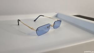  Ochelari de soare Rimless - Ochelari fara rama - Ochelari Retro - Brate argintii Lentile albastre