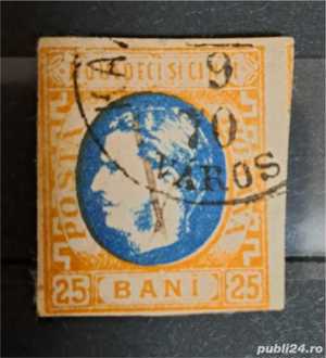 Timbre 1869 Carol I cu favori i, 25 bani