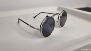 Ochelari de soare Steampunk cu doua randuri de lentile - Ochelari Flip Up - Rama argintie