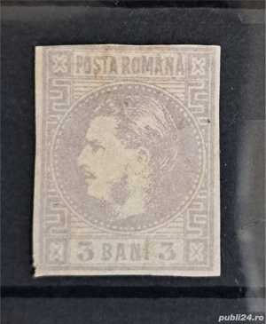 Timbre 1868 Carol l cu favoriti, 3 bani