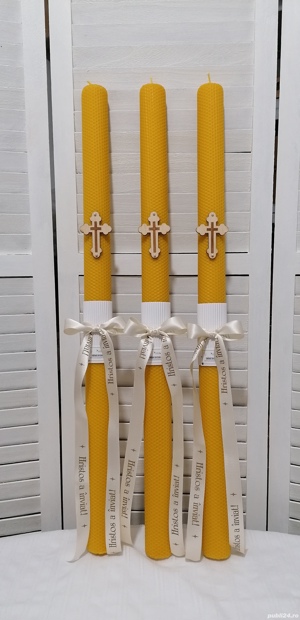 Lumanare ceara Inviere - mod. fagure 80*4,5 cm cu panglica si cruce  - imagine 2