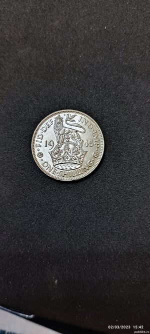 Moneda argint 1 Shilling, MAREA BRITANIE, 1945 - imagine 2