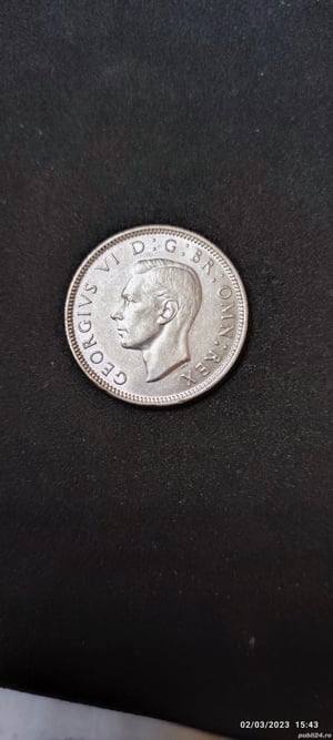Moneda argint 1 Shilling, MAREA BRITANIE, 1945 - imagine 3