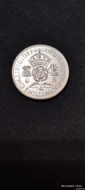 Moneda argint 2 Shillings, MAREA BRITANIE, 1945 - imagine 2
