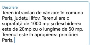 Teren intravilan de vânzare în comuna Periș 