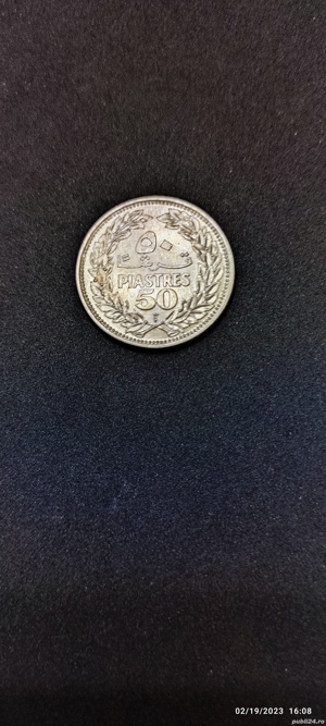 Moneda argint 50 Piastres, LIBAN, 1952 - imagine 2