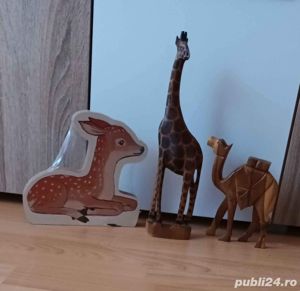Vand lot de 3 obiecte decorative din lemn Girafa camila caprioara  - imagine 5