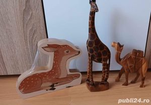 Vand lot de 3 obiecte decorative din lemn Girafa camila caprioara  - imagine 3
