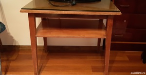 Masă din lemn cu geam Vintage 