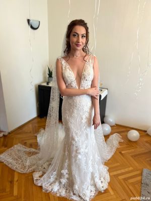 Rochie de mireasa tip sirena de lux Enzoani Nurit cu flori 3D - imagine 7