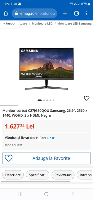 Monitor curbat C27JG50QQU Samsung, 26.9", 2560 x 1440, WQHD, 2 x HDMI - imagine 2