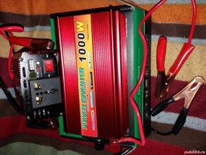 Invertor auto 12V 1000W putere pornire 2000W clesti 12V priza 220V. Pret 170 lei  Livrare gratis in 