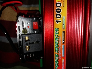 Invertor auto 12V 1000W reali putere pornire 2000W clesti baterie cabluri pentru bricheta auto 12V - imagine 3