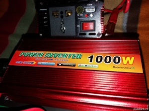 Invertor auto 12V 1000W reali putere pornire 2000W clesti baterie cabluri pentru bricheta auto 12V - imagine 6