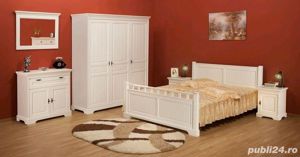 Set mobila dormitor lemn masiv Cleopatra, alb, clasic