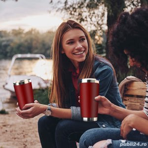 Pahar termos inox, cu capac To Go, pentru bauturi calde/reci, otel inoxidabil, 600 ml - imagine 9