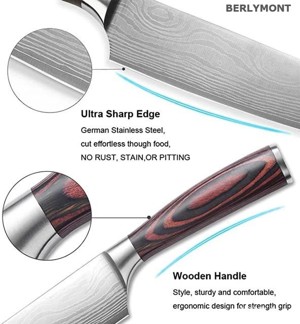 Set Cutite bucatar, otel damasc, Cutit japonez forjat manual, Full Tang, antiaderent, de dezosat - imagine 5