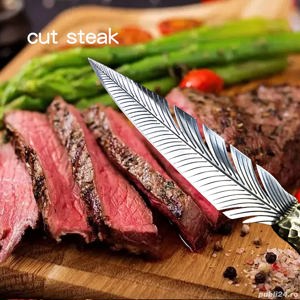 Cutit bucatarie design cu lama in forma de pana, Cutit japonez forjat manual, Full Tang, antiaderent - imagine 4