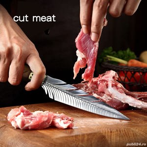 Cutit bucatarie design cu lama in forma de pana, Cutit japonez forjat manual, Full Tang, antiaderent - imagine 2