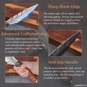 Cutit bucatarie design cu lama in forma de pana, Cutit japonez forjat manual, Full Tang, antiaderent - imagine 8