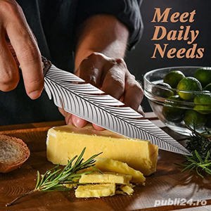 Cutit bucatarie design cu lama in forma de pana, Cutit japonez forjat manual, Full Tang, antiaderent - imagine 5