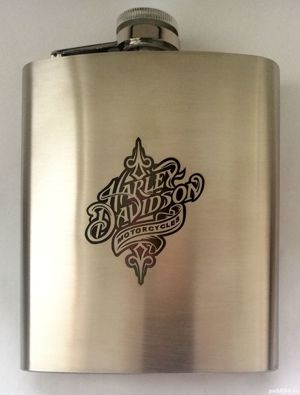 Plosca,sticla inox,cu sigla Harley Davidson gravata laser(7 oz) - imagine 2