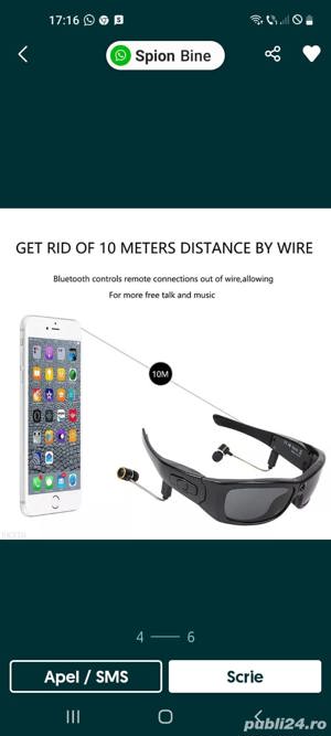 Ochelari de spion sportiv cu camera 12 megapixel, Bluetooth si casti, spatiu de stocare 32 gb, nou - imagine 4