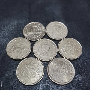 Monede colectie de 50 si 20 euro centi. 1 000 lei moneda. 