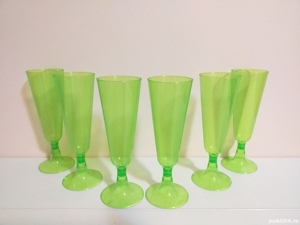 pahar de sampanie vin spumant, set 6 pahare cupe din plastic cu picior
