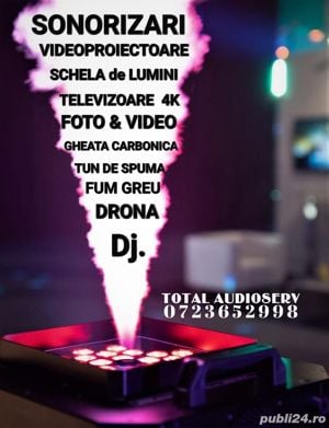 Inchiriere Videoproiectoare,ecrane de proiectie,TV 4K ,stand tv,boxe,dj,lumini,tun de spuma