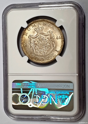 Monedă 500 lei 1944 - Mihai I | din argint | gradata NGC UNC - imagine 2