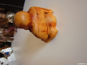 sculptura Happy Buddha miniatura feng shui fericire lemn Suar cadou rar - imagine 4