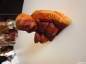 sculptura Happy Buddha miniatura feng shui fericire lemn Suar cadou rar - imagine 5