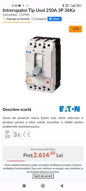 Intrerupator Tip Usol 250A 3P 36Ka