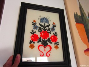 cadou rar Sfantul Mihail +Flori , pictura pe sticla,semnate, rame lemn, Germania - imagine 8