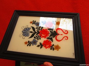 cadou rar Sfantul Mihail +Flori , pictura pe sticla,semnate, rame lemn, Germania - imagine 7