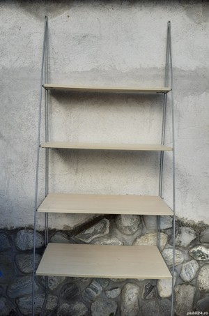 Raft mobil cu schelet metalic și 4 rafturi din lemn