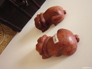 cadou rar caine Bulldog sculptura lemn Suar miniatura Indonezia 1970 - imagine 3