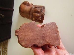 cadou rar caine Bulldog sculptura lemn Suar miniatura Indonezia 1970 - imagine 4
