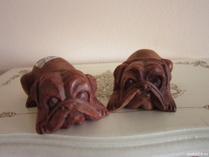 cadou rar caine Bulldog sculptura lemn Suar miniatura Indonezia'70