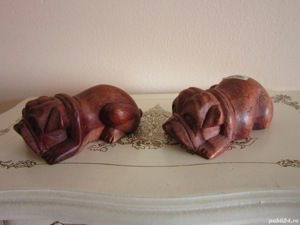cadou rar caine Bulldog sculptura lemn Suar miniatura Indonezia 1970 - imagine 8