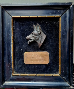 Tablou memorial 3D bronz cap ciobănesc german, an 1936