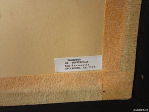 cadou rar tablou pictura pe sticlă Sat cu moară si biserica la apus,semnat  - imagine 3