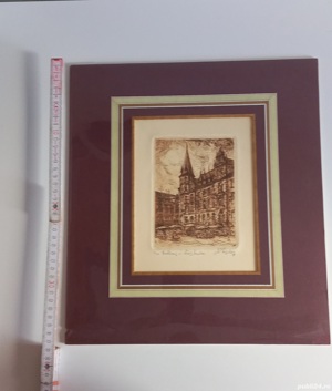 Gravură Ticher, 2 100, Primaria Wiesbaden Germania  