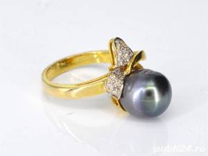 Inel de aur 18K cu perla si diamnte - imagine 3